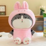 Cute Panda Cat in Pink Frog Costume Plush 40cm