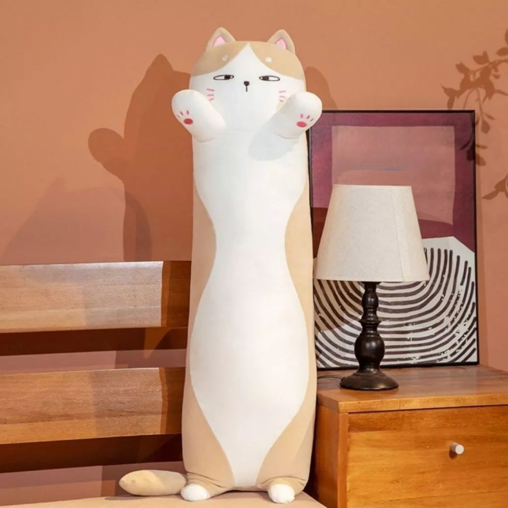 EDOLL (30) 90CM Long Cat Plushie Kitten Bolster – Brown - Image 1